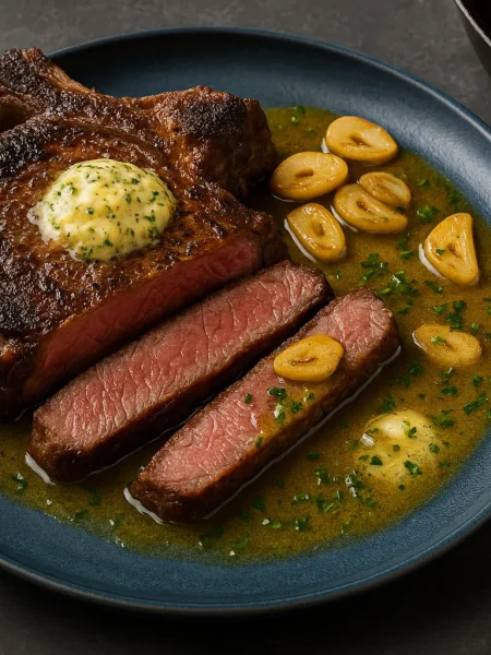 reverse seared ribeye with garlic butter