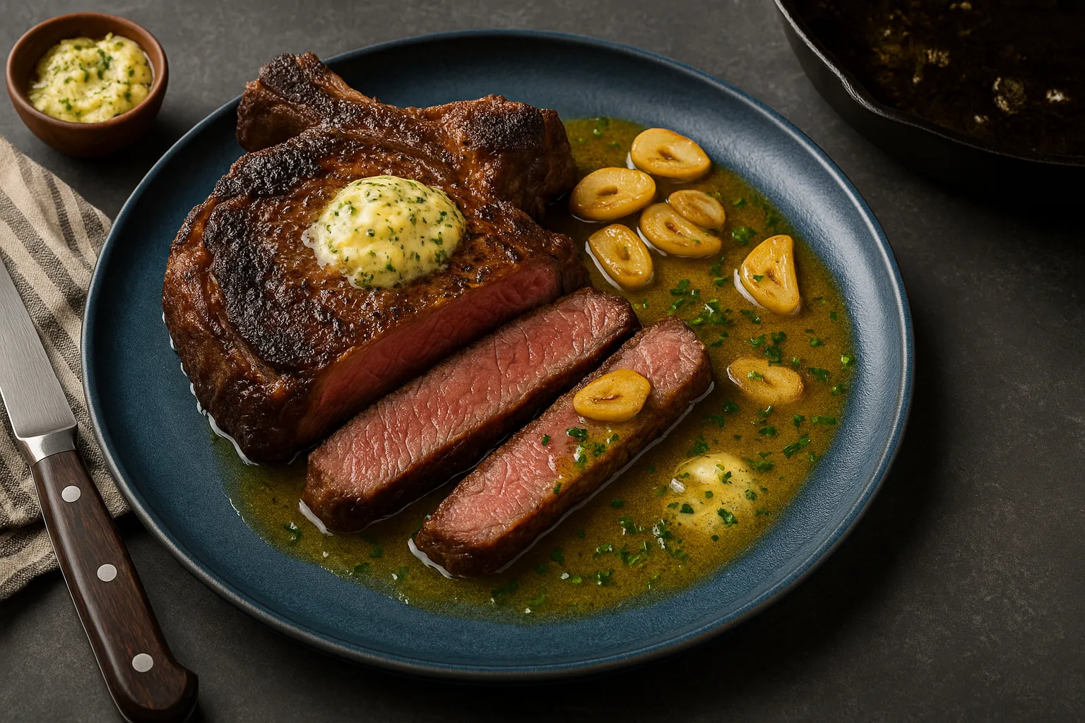 Reverse-Seared Ribeye with Garlic Butter